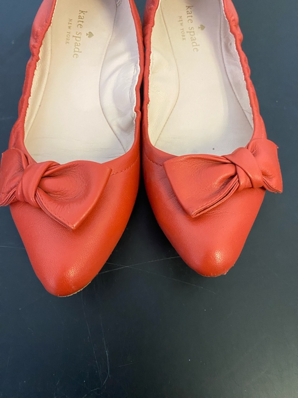 kate spade Coral-Red Bow Pointed Ballet Flats - Picture 2 of 6